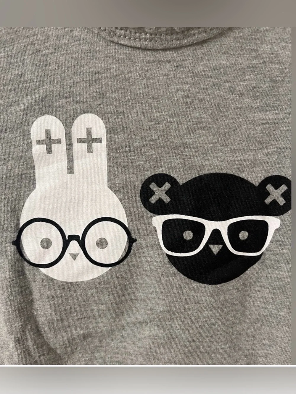 Huxbaby Unisex Gray Graphic Bunny & Bear Bodysuit Onesie